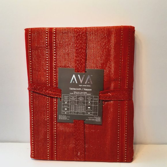 AVA Premium 60"x 84" Oblong Tablecloth Red with Gold Threads - Picture 3 of 5
